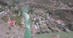 Bhagirathi river meets Alaknanda at Devprayag, forms Ganga : Aerial view