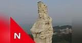 航拍澳门妈祖像，全球最高的汉白玉妈祖像，俯瞰着澳门