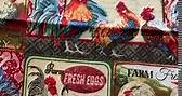 Farmers Roosters Cotton Fabric by The Yard