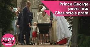 Prince George peers into baby sister's pram at her christening