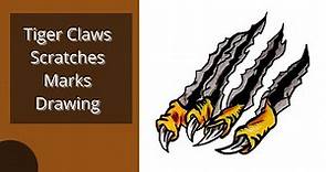 Tiger Claws Scratches Marks Drawing | Monster Claws Scratching Or Tearing The Paper Drawing Tutorial