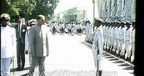 Rajiv Gandhi escapes an attempt on his life by a Sri Lankan Naval Cadet