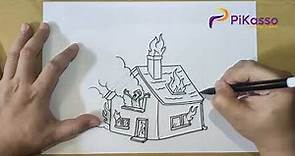 How to Draw a House on Fire Easy step by step