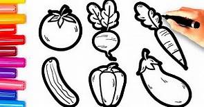 How to Draw Vegetables Easy | Drawing and Colouring 6 Vegetables for Kids