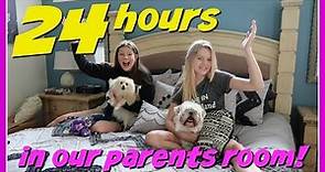 24 HOURS OVERNIGHT CHALLENGE IN OUR PARENTS BEDROOM || Taylor and Vanessa