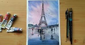 Watercolor painting of Eiffel Tower