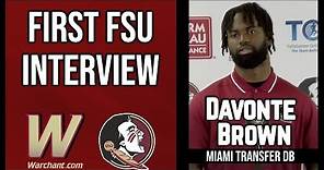 Davonte Brown Miami Transfer DB First FSU Interview | FSU Football | Warchant TV #FSU