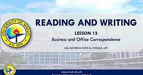 Lesson 13: Business and Office Correspondence | Reading and Writing