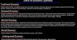 Economic Systems - Traditional, Command, Market, Underground, & Mixed Economies