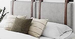 Nathan James Harlow Modern Wall Mount Hanging Headboard, King, Gray with Brown Faux Leather Straps