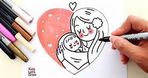 Cómo hacer un Dibujo del DIA DE LA MADRE: Mamá y su bebé formando un corazón (DIY)