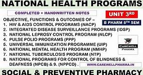 National Health Programs (complete) || Unit 3 || Social and preventive pharmacy || Carewell Pharma