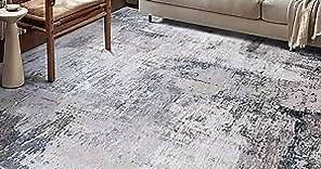 Washable Rug, Ultra Soft Area Rug 4x6, Non Slip Abstract Rug Foldable, Stain Resistant Rugs for Living Room Bedroom, Modern Fuzzy Rug (Grey/Navy, 4'x6')