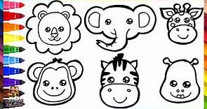 Dibuja y Colorea Animales Salvajes 🦁🐵🦓🐘🦒🦛🌈 Dibujos Para Niños