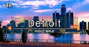 【4K】Downtown Detroit Michigan Night Rain Virtual Walking Tour (1 Hour and 37 Minutes) | 4K 24FPS