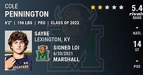 Cole Pennington 2022 Pro Style Quarterback Marshall