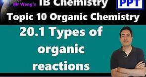 IB Organic Chemistry Topic 20.1 Types of organic reactions