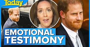 Prince Harry appears to choke up during testimony in UK phone hacking case | Today Show Australia