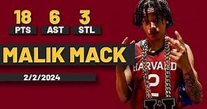Freshman Star Malik Mack Harvard Crimson 18 PTS 6 AST 3 STL vs Columbia Lions
