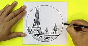 🟢 Dibujos de Paisajes a Lapiz 👉 Como Dibujar un Paisaje de La Torre Eiffel PARIS Francia