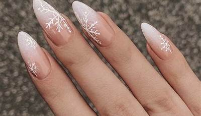 Almond French Tip Nails With Design Christmas