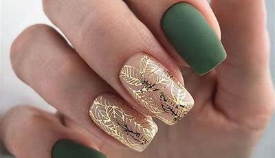 Autumn Nails Green Gold