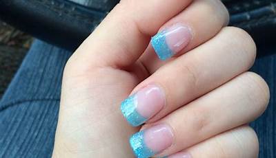 Baby Blue Acrylic Nails Glitter French Tips