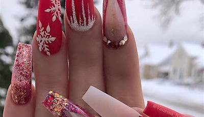 Baddie Christmas Nails Medium Length