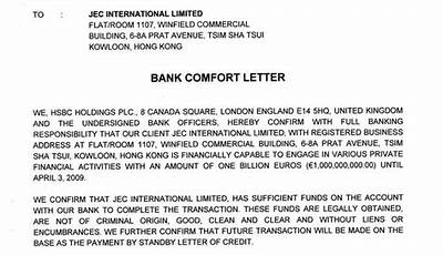 Bank Letter Of Comfort Sample