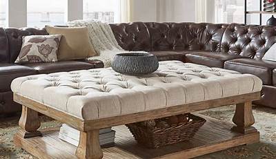 Beige Leather Ottoman Coffee Table