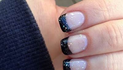 Black French Tips With Silver Glitter