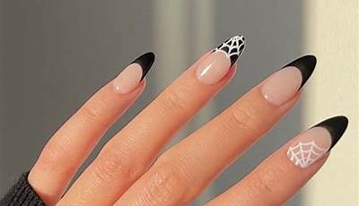 Black French Tips With Spider Web