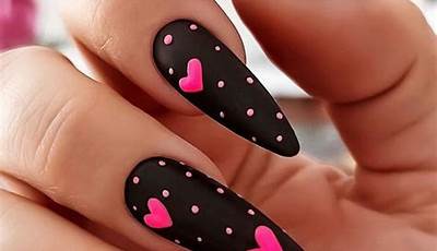 Black Pink Valentines Nails