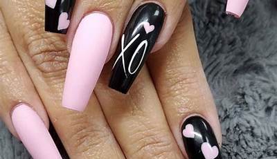 Black Valentines Nails Long