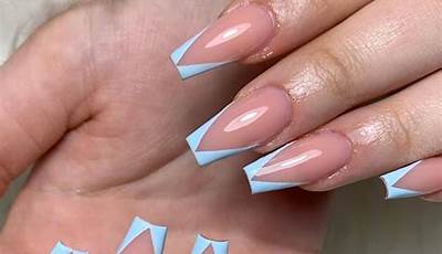 Blue French Tips Nails Coffin