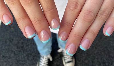 Blue French Tips Short Round