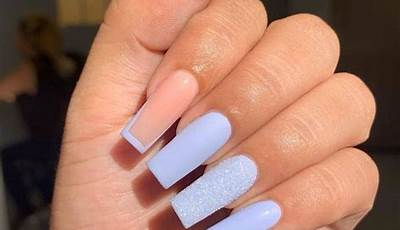 Blue French Tips Square Acrylic Nails