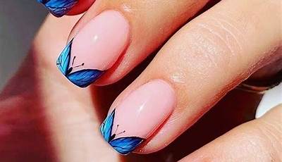 Blue French Tips With Butterflies