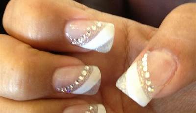 Blue French Tips With Rhinestones