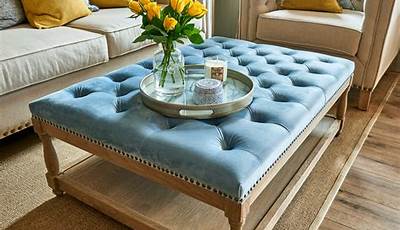 Blue Tufted Ottoman Coffee Table