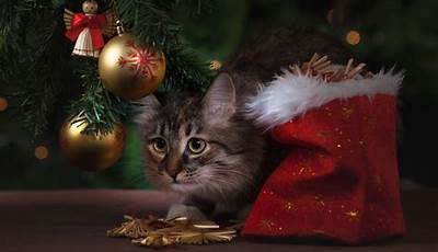 Cat Under Christmas Tree Painting