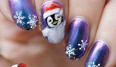 Christmas Nails Blue Penguin