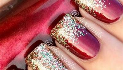 Christmas Nails Red And Gold Glitter