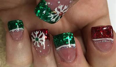 Christmas Nails White With Red And Green Glitter