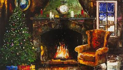 Christmas Paintings On Canvas Fireplace
