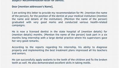 Dentist Letter Of Recommendation Sample