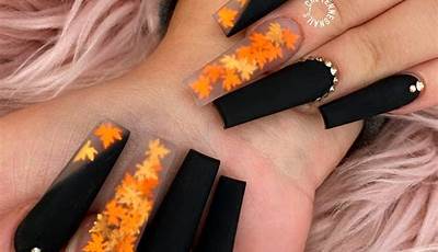 Fall Acrylic Nails Autumn Coffin Brown