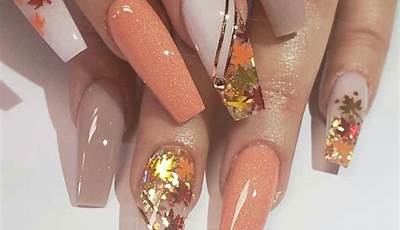 Fall Acrylic Nails Autumn Coffin Pink