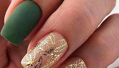 Fall Nails Green And Gold