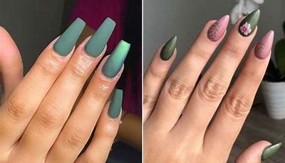 Fall Nails Olive Green And Pink